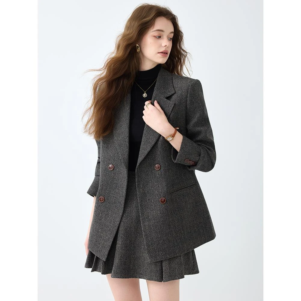 西装外套女2026春秋新款高级感气质休闲正装小个子西服百褶裙洋气