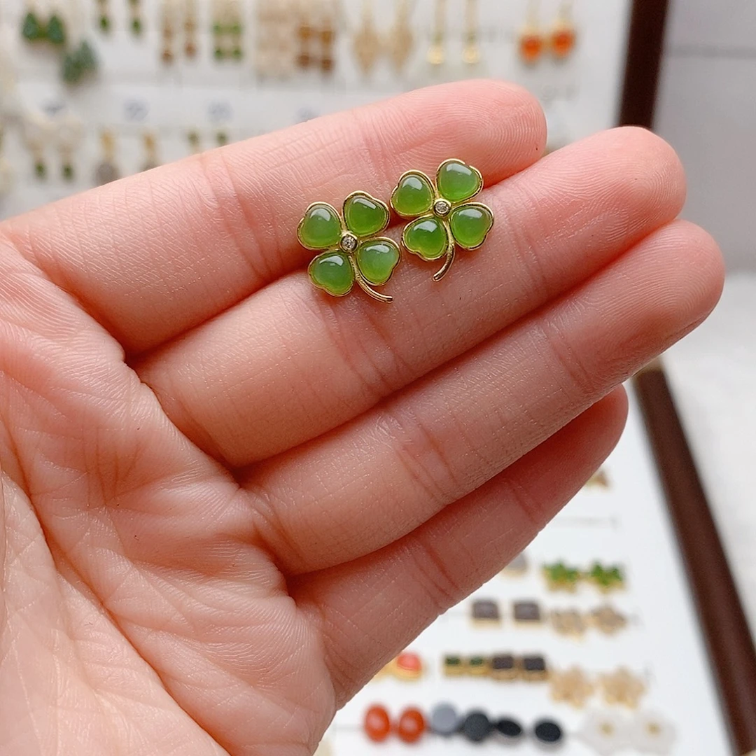 和田玉银S925镶嵌耳饰