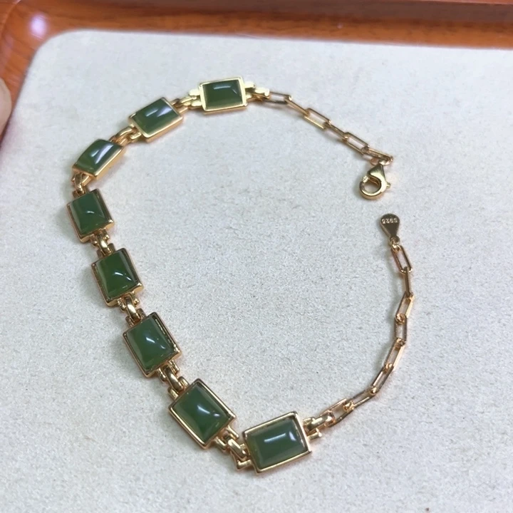 和田玉手链银S925镶嵌