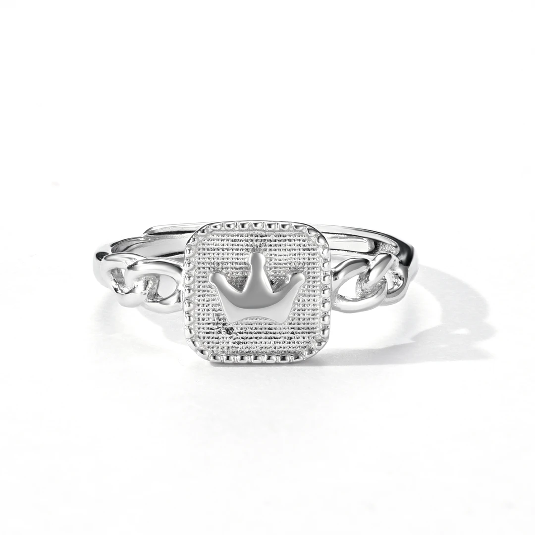 铂星珠宝Pt950皇冠方糖铂金戒指可调节气质轻奢时尚个性铂金戒指