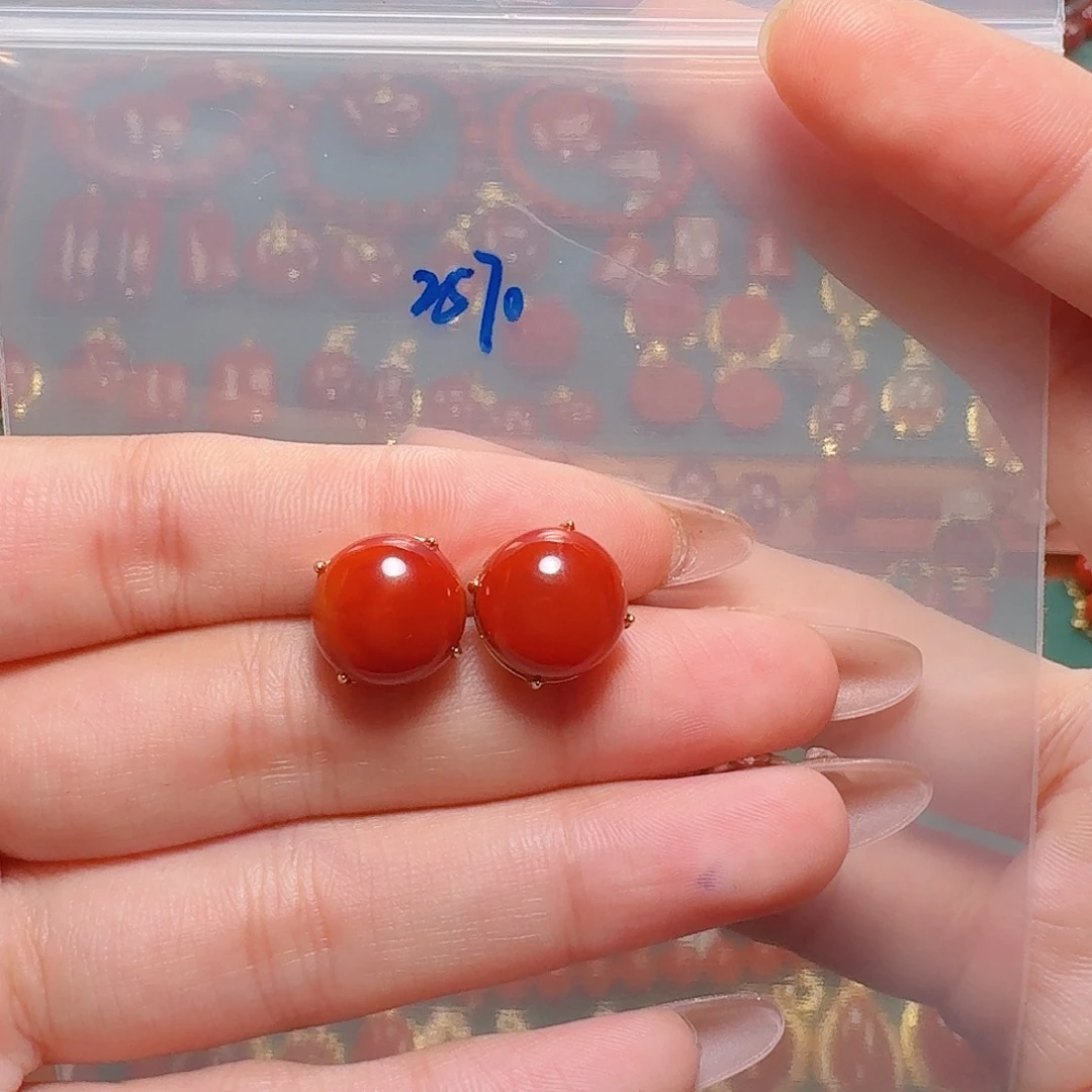 南红玛瑙银S925镶嵌耳饰