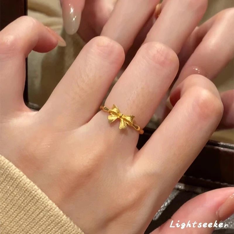 铜合金戒指 金色蝴蝶结戒指新中式精致复古设计感竹节女款百搭戒