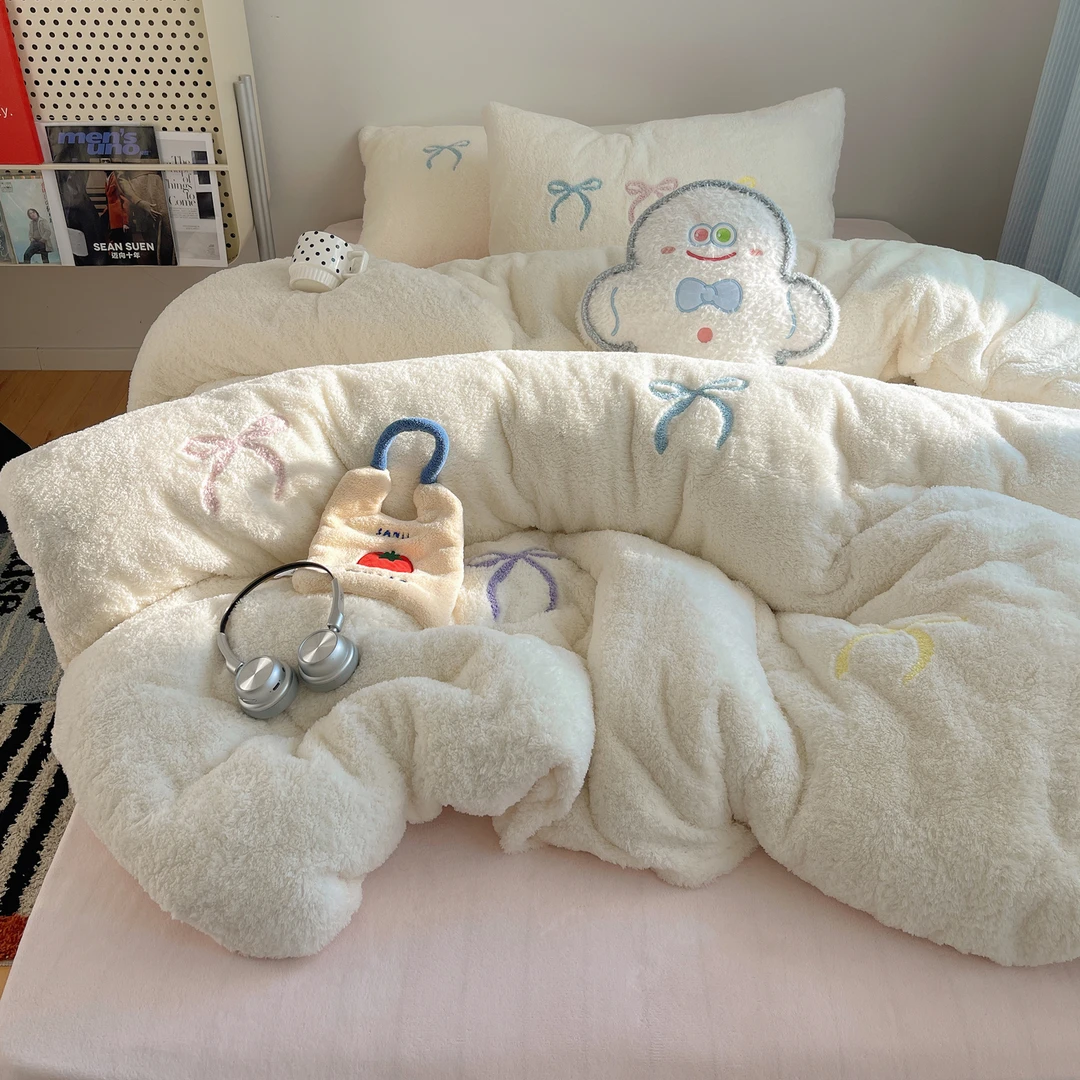 【卡通牛奶绒贴布绣】秋冬季加厚加绒保暖牛奶绒四件套被套床单笠床