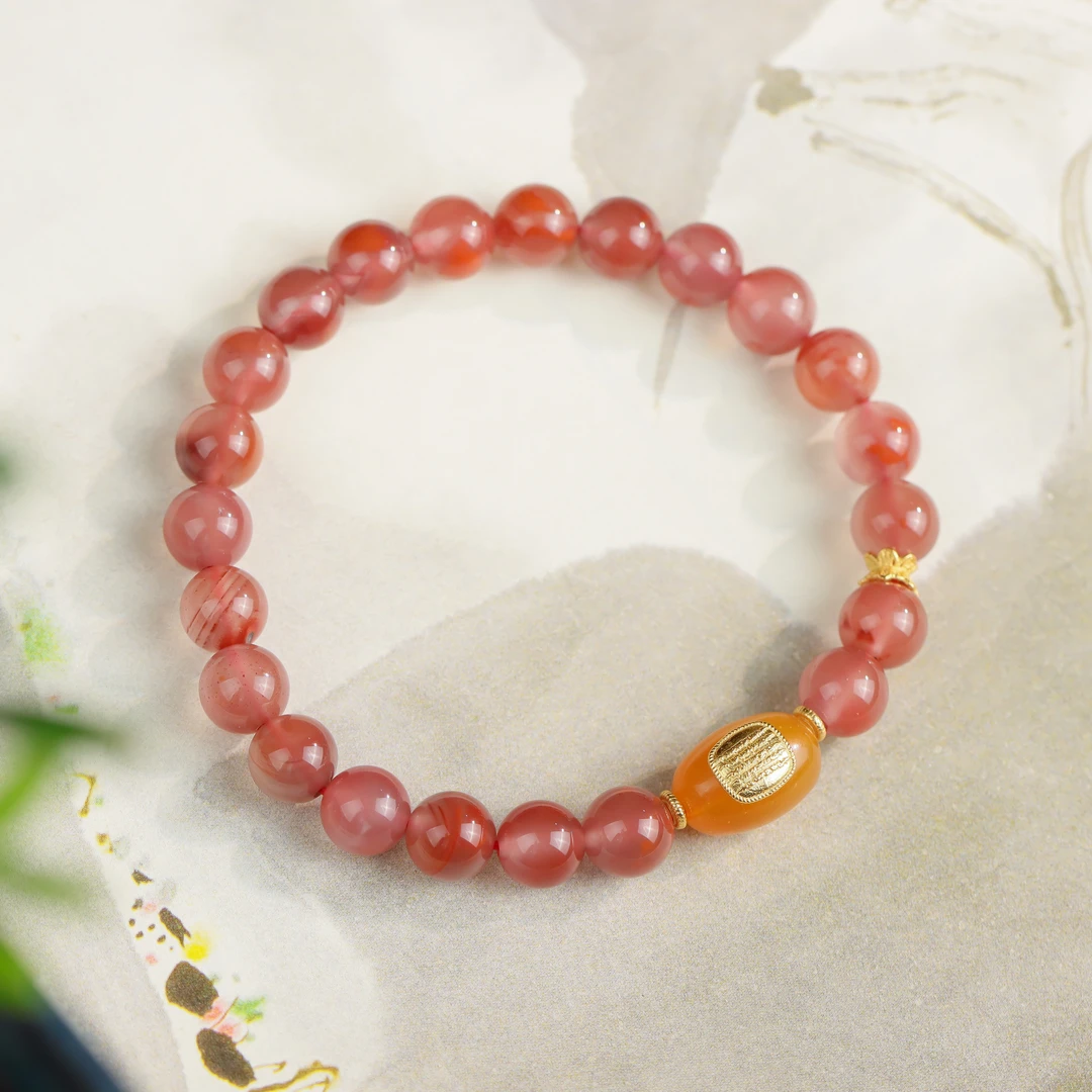 南红玛瑙枣珠五条经民族风百搭送礼女款单圈手串