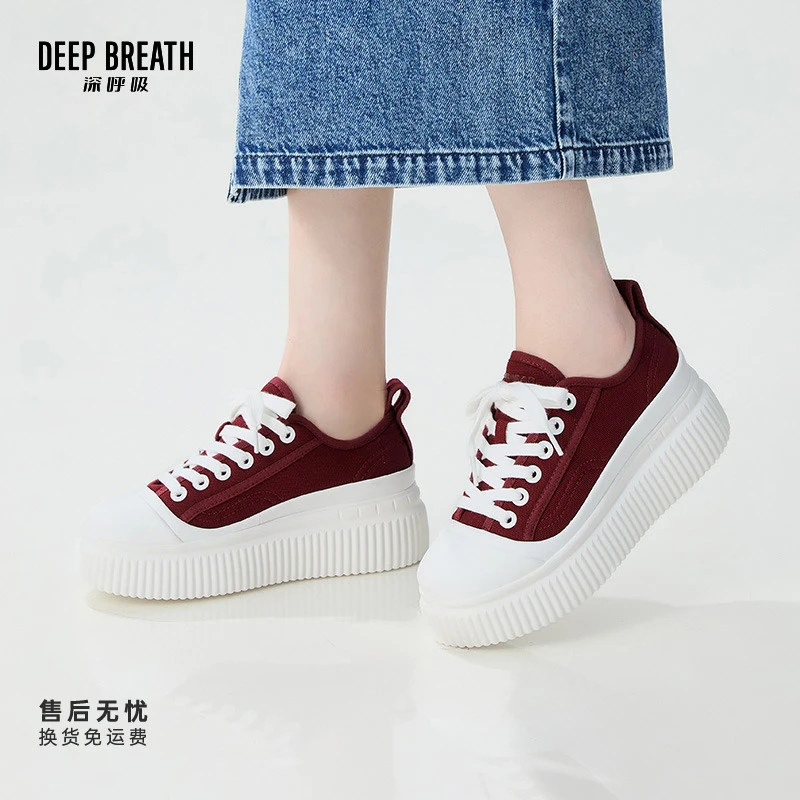 DEEP BREATH深呼吸女鞋新款系带松糕鞋饼干帆布鞋AX12271