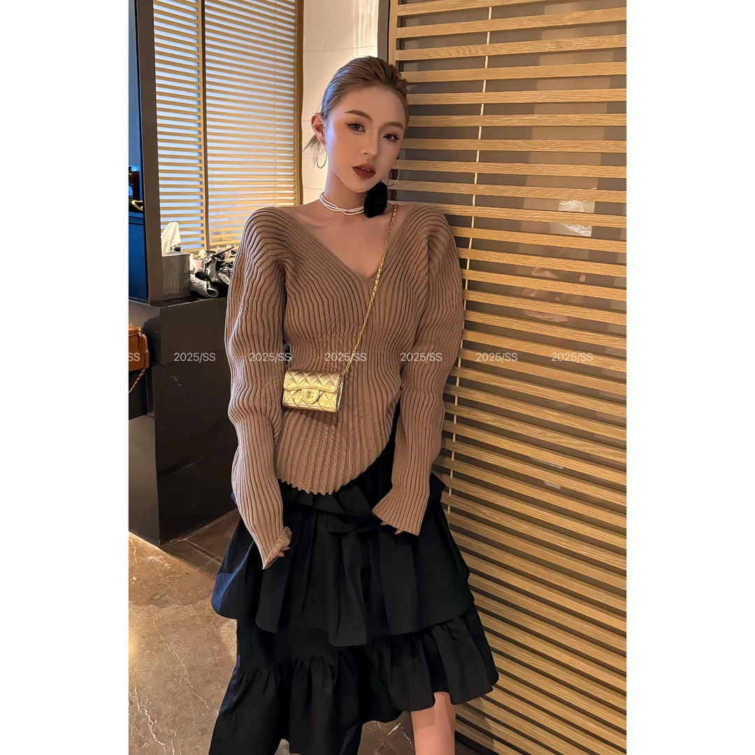 【娇娇私服定制】新款上新V领针织上衣（衣长63）21526#