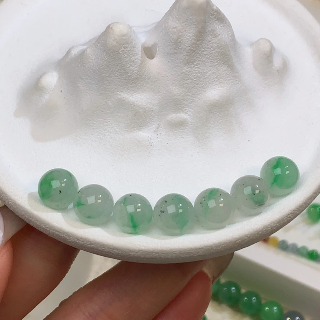 定制翡翠未镶嵌冰飘甜绿色花 撒乌鸡 7+mm