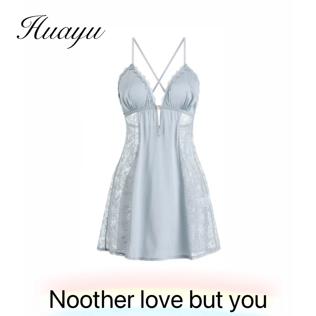 夏至【80-135】性感纯欲甜蕾丝裙摆收腰显瘦缎面居家睡裙