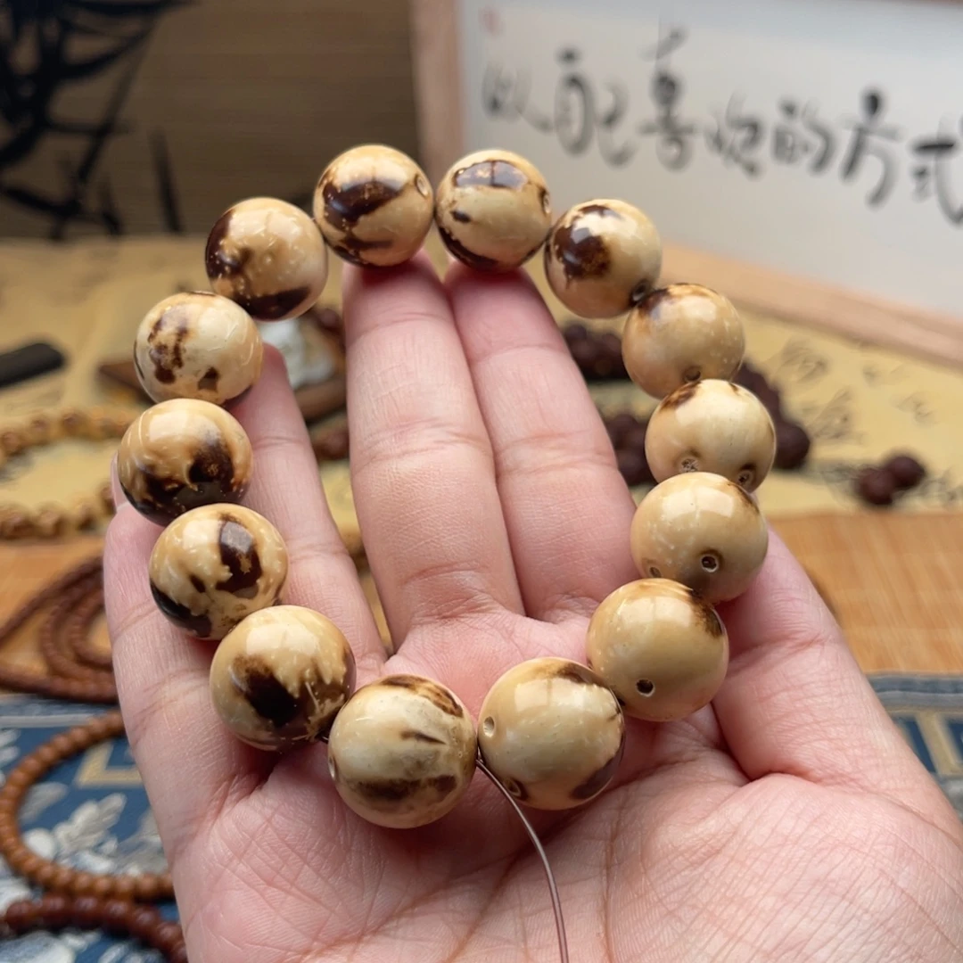 紫金鼠手串半实心花皮光珠18