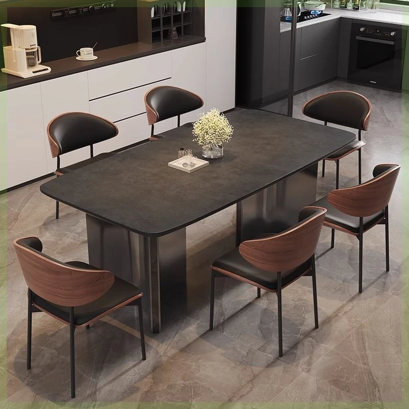 奔驰台岩板餐桌全托底板意式轻奢设计师推荐大户型饭桌西餐桌子