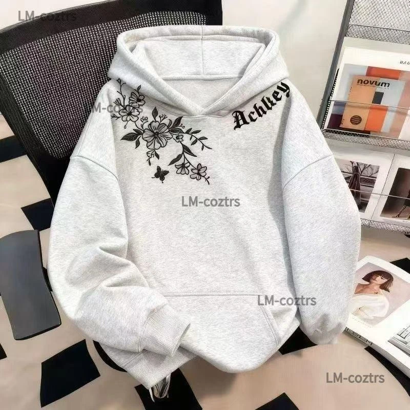 美式花卉印花重磅加绒连帽卫衣男生秋冬复古潮牌oversize宽松外套