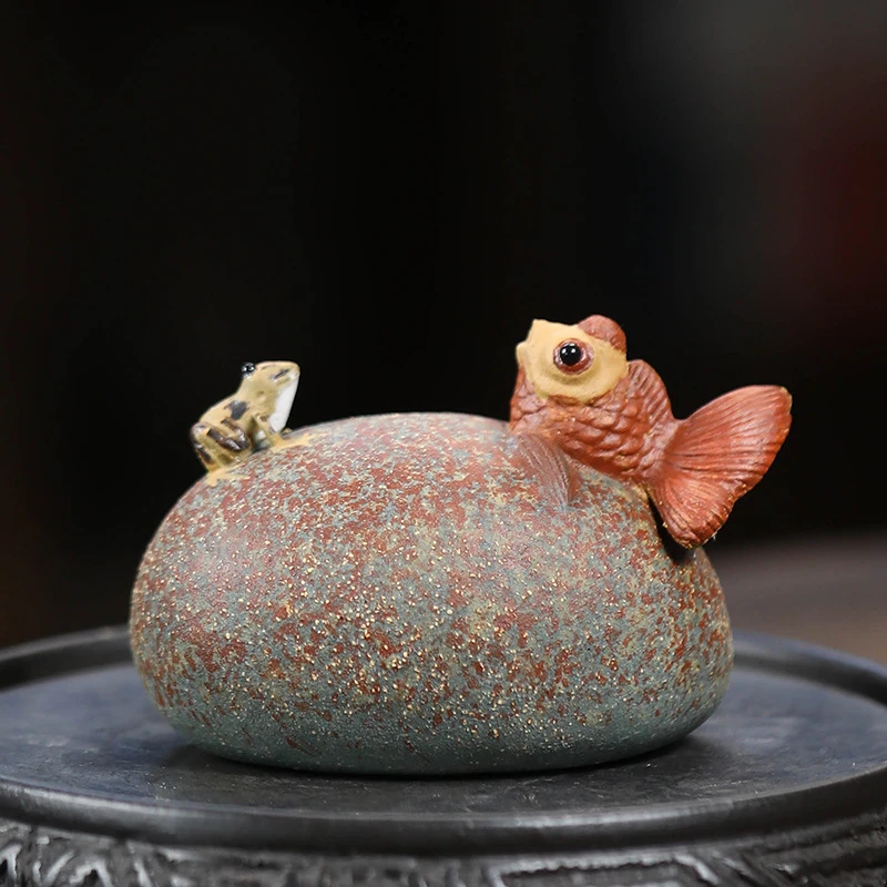 喷水茶宠金鱼青蛙紫砂茶玩茶台小摆件创意雕塑可养装饰礼品