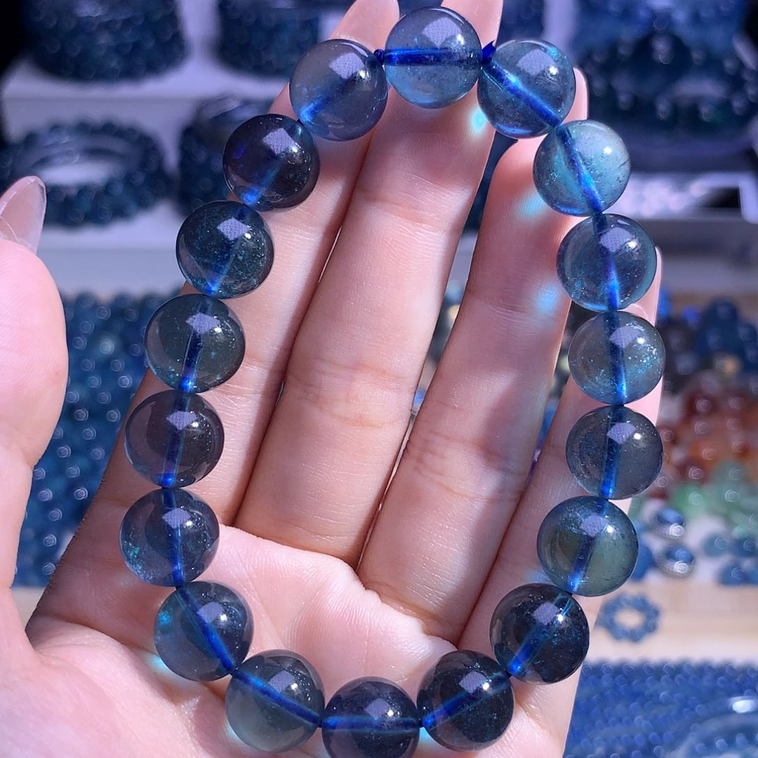 天然辰砂收藏级鬼绿11mm海蓝宝串