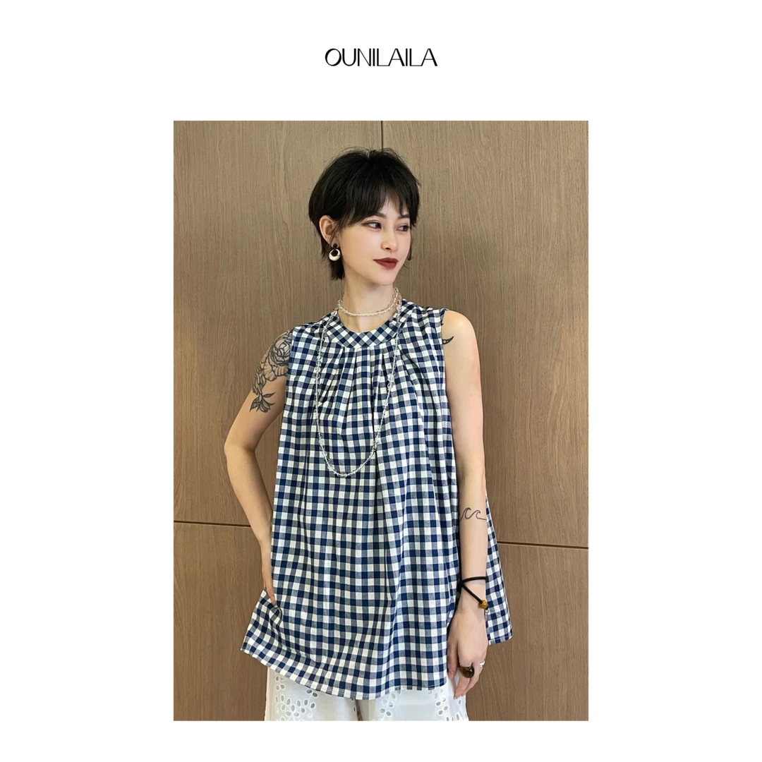 YouYou【故事开头】格子经典不过时宽松版/夏季百搭无袖上衣DX6432N