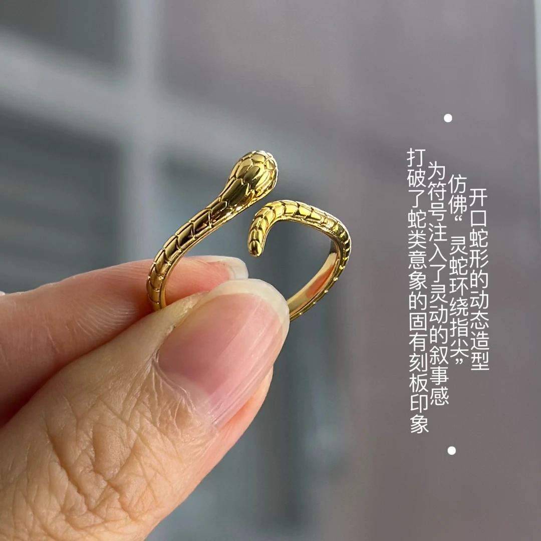 合金戒指 小蛇女小灵蛇设计感ins活口素款几何形指环首饰金色