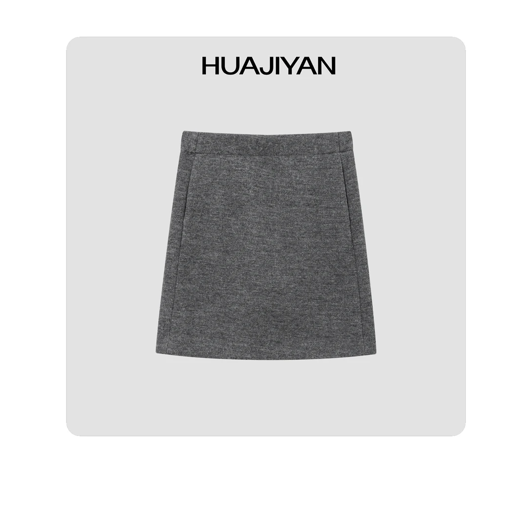 华吉言/HUAJIYAN【小调】超细羊毛绒感里布全松紧连腰直筒半裙
