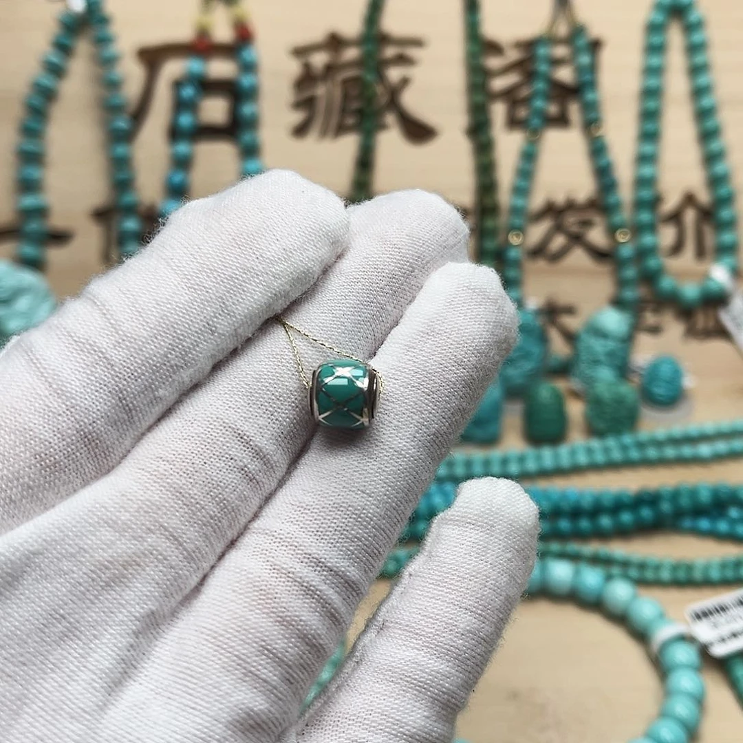 绿松石圆珠银S925镶嵌