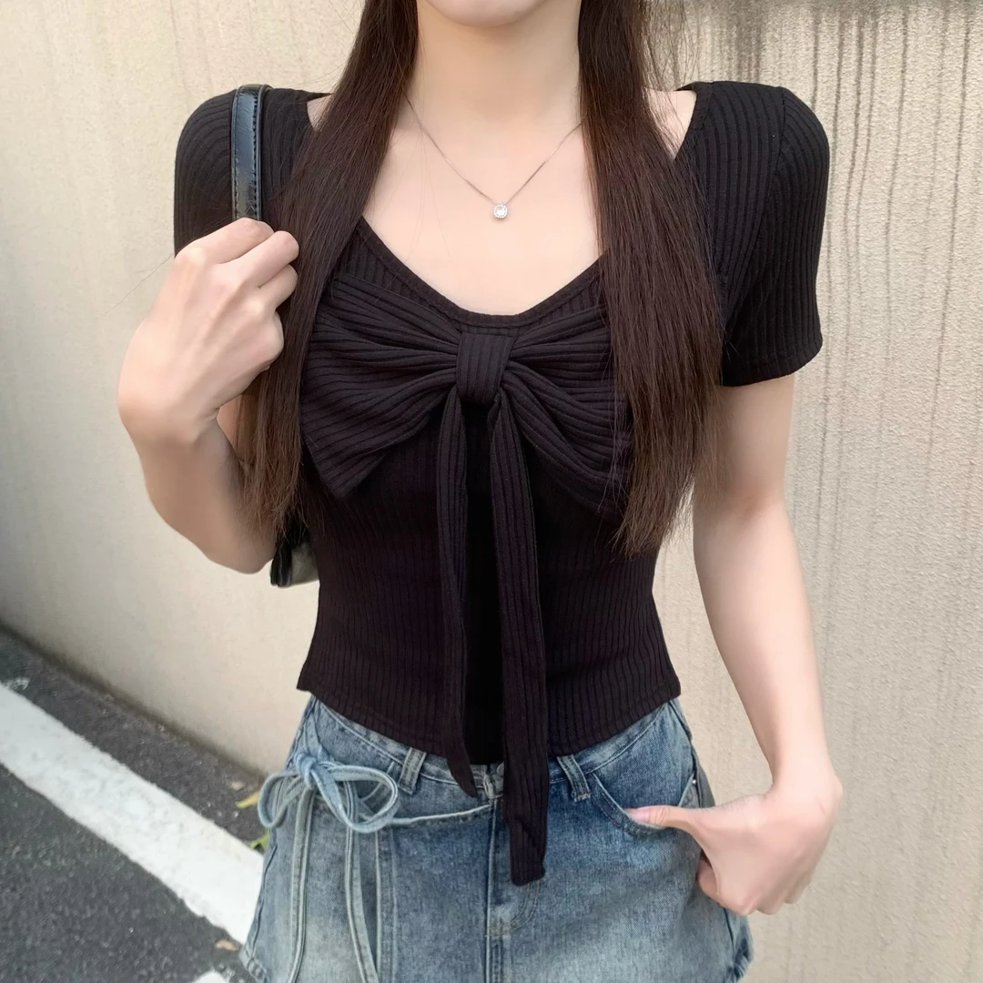 【小七家】春季新款 设计感别致气质修身显瘦短款上衣假两件DM8591