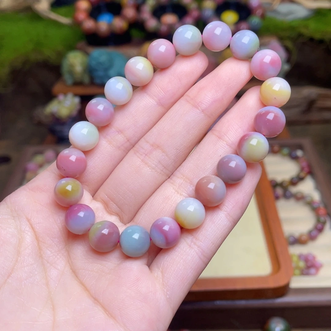 今***吗未镶嵌玛瑙/玉髓珠宝半成品盐源玛瑙炫彩彩虹串