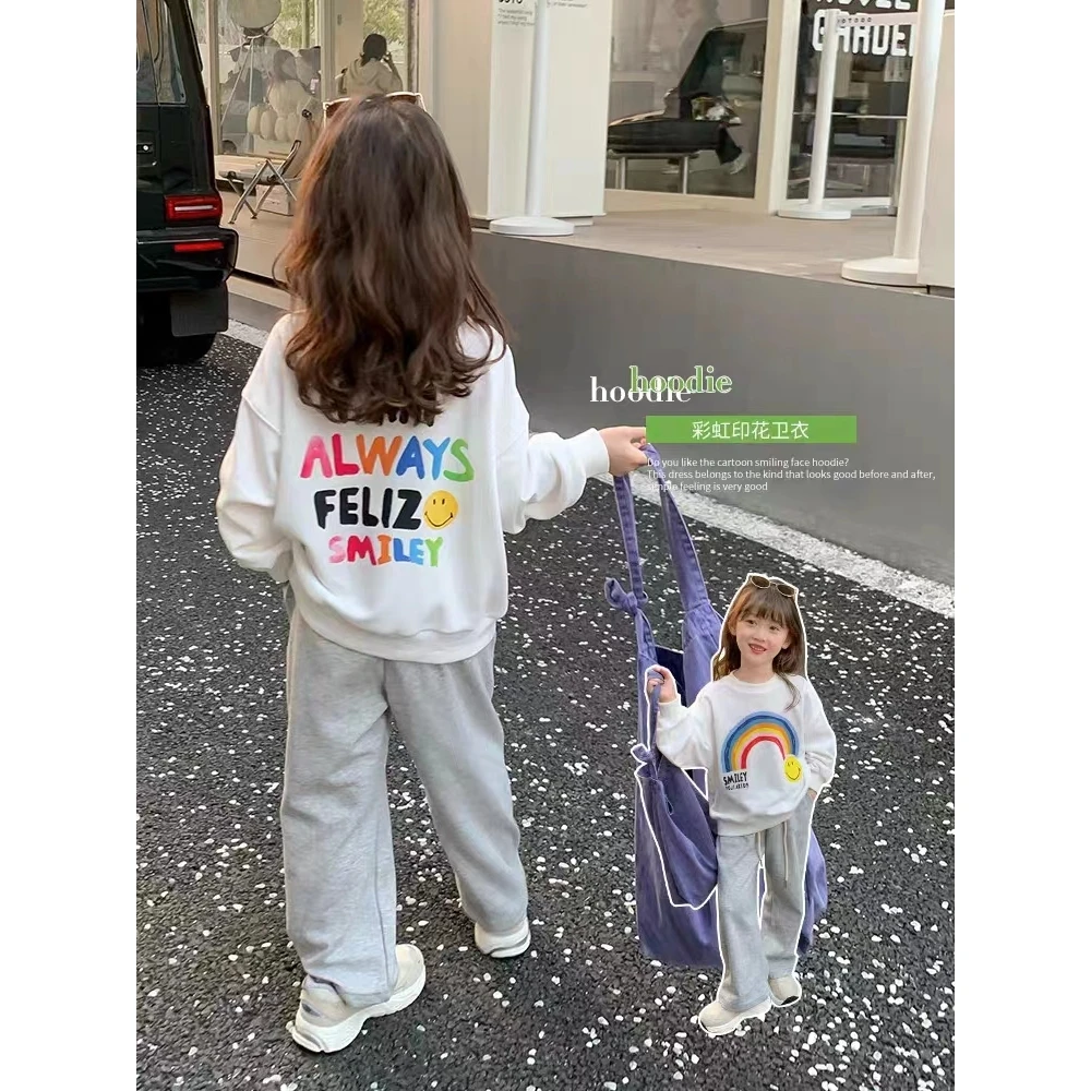 37090女童卫衣春秋款2025新款洋气网红小女孩衣服彩虹圆领上衣