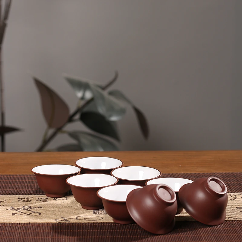紫泥茶杯紫泥杯内白小茶杯手工小号功夫茶小陶瓷手拉茶碗杯子茶杯