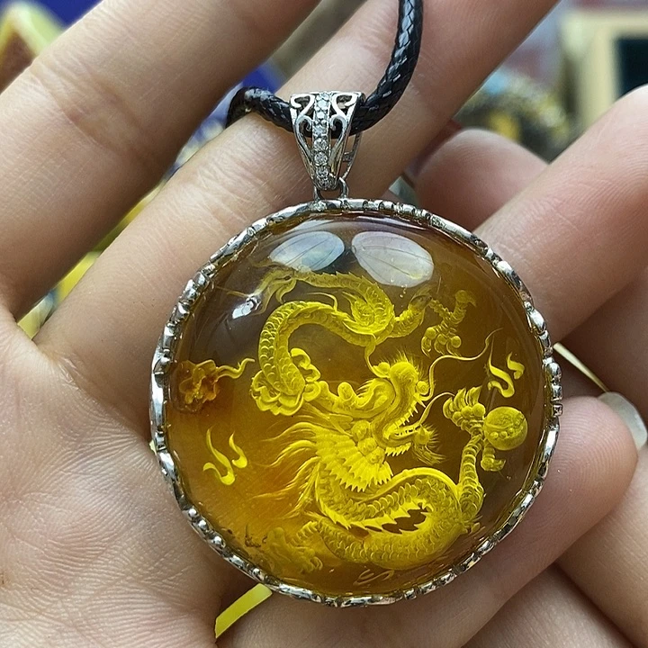 琥珀颈饰银S925镶嵌吊坠