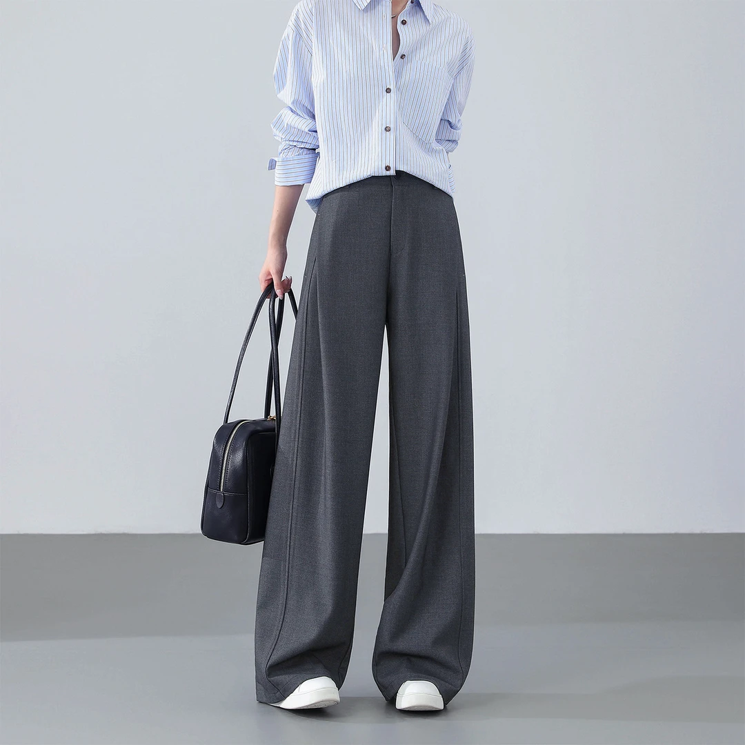 天丝绵羊毛2025秋冬新款阔腿裤高腰直筒裤休闲裤宽松时尚百搭垂感