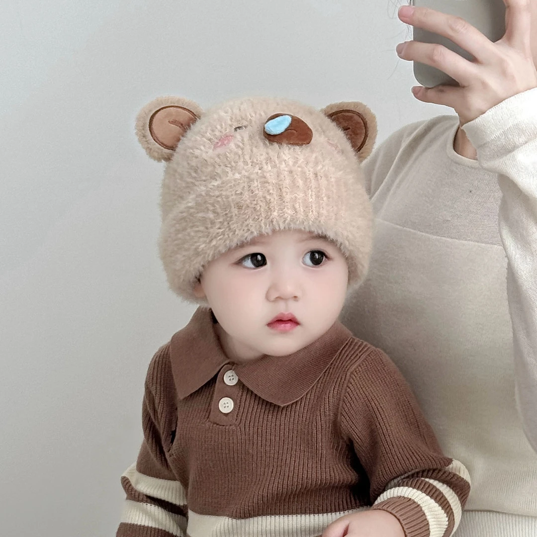 婴儿帽子秋冬季可爱毛绒保暖男女宝宝套头帽冬季护耳婴幼儿冬天潮