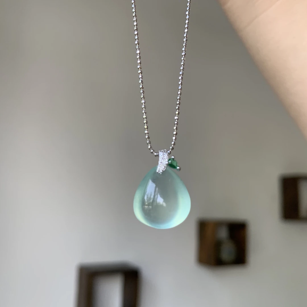 【猫家天青冻】A货晴底蓝绿色水滴吊坠 迷你锁骨坠 多样性发其一