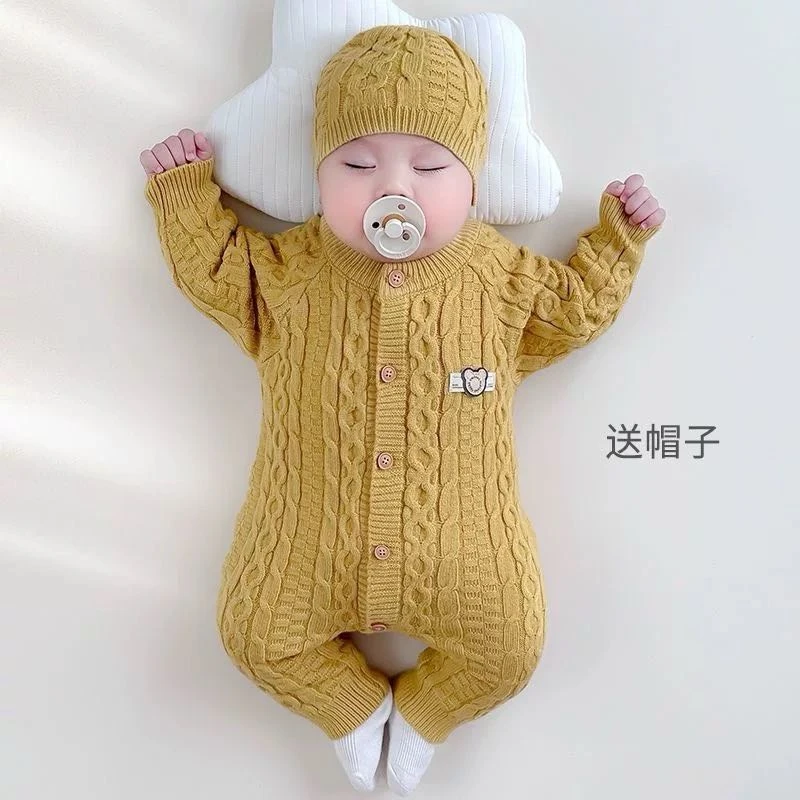 婴儿宝宝衣服新生儿儿童春秋幼儿针织加厚女宝保暖秋冬