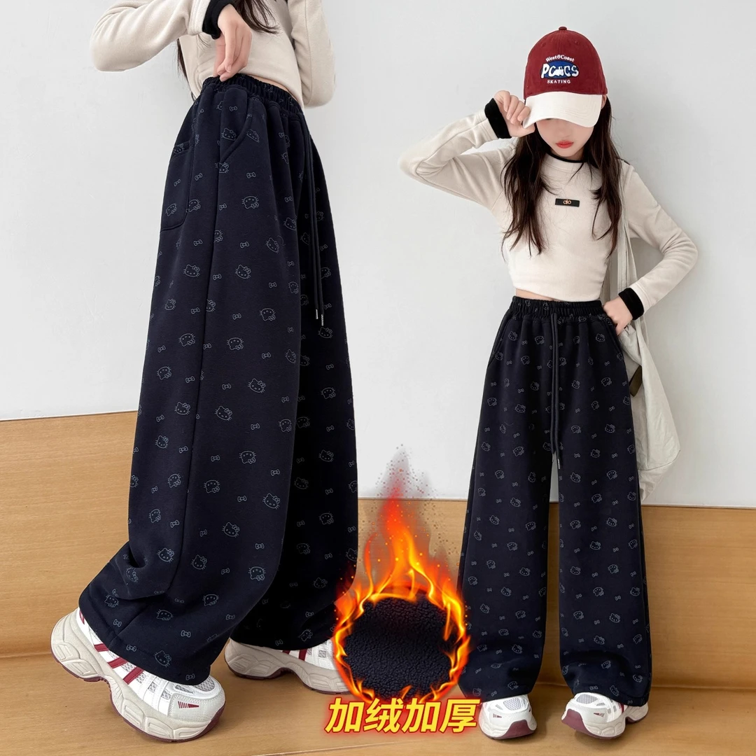 女童加绒加厚裤子秋冬款2025新款儿童卡通休闲裤中大童冬季保暖裤