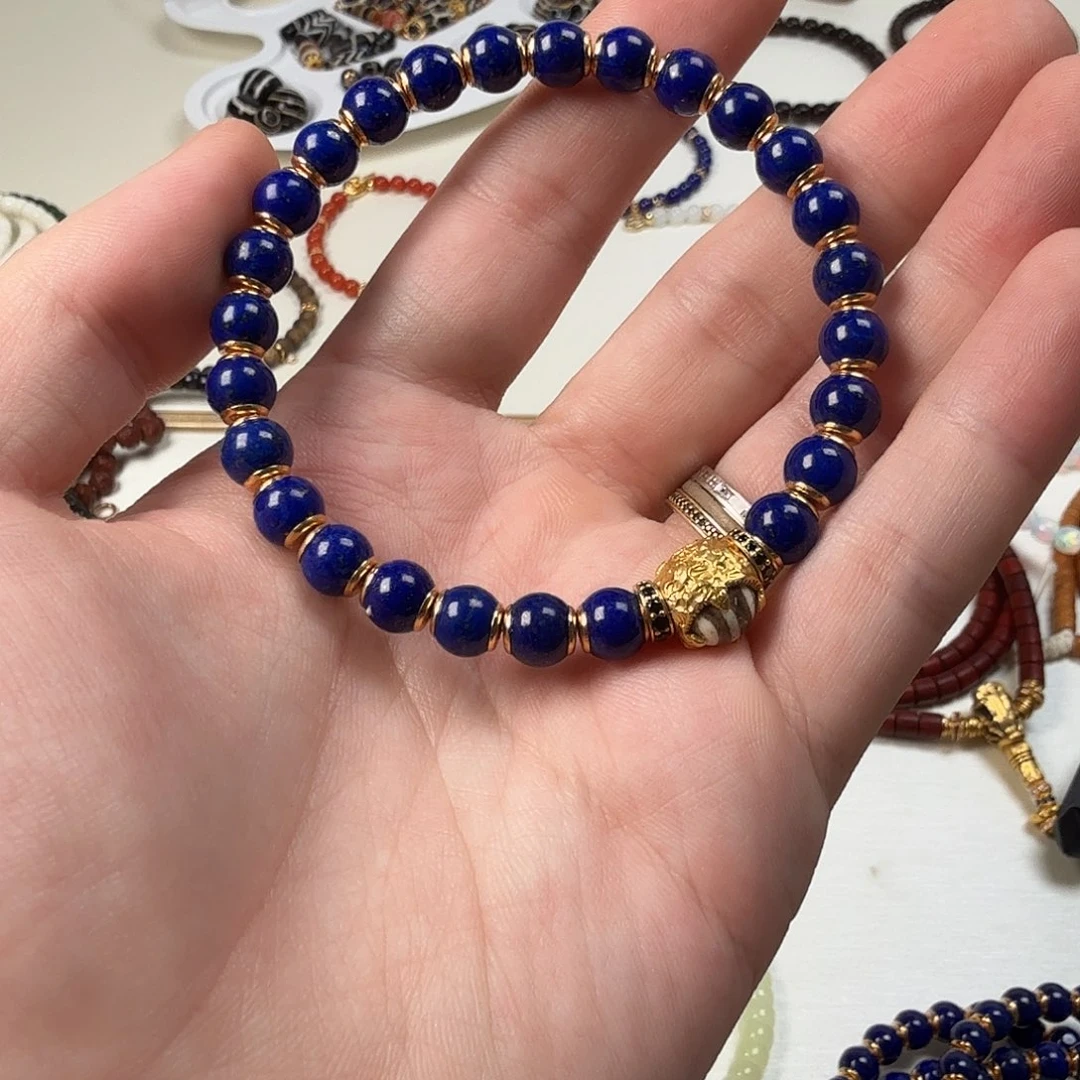 银S925镀金镶嵌青金石手串