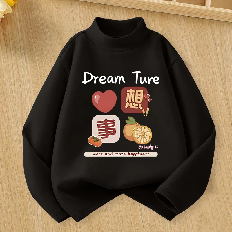 儿童秋冬保暖德绒打底衫长袖上衣冬季卡通印花中小童百搭休闲童装