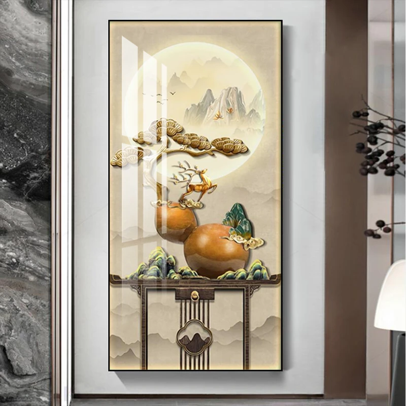 葫芦led灯轻奢入户玄关装饰画挂画壁画简约现代竖版走廊过道