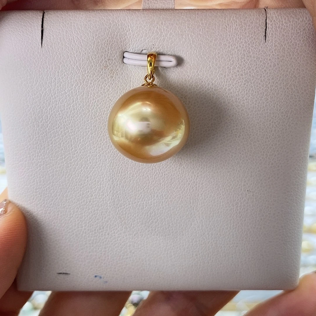海水珍珠吊坠(不含链)18K金镶嵌南洋金珠16-17m m
