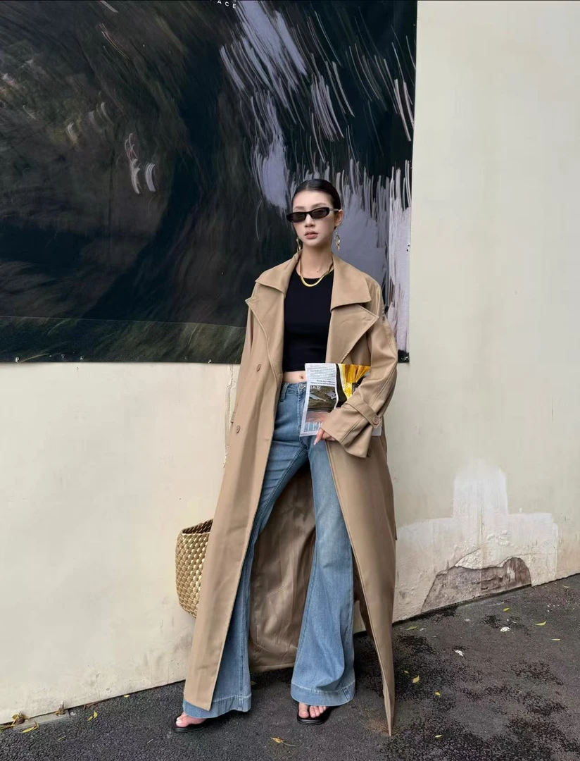 休闲设计过款链接J201-300宽松中长款风衣