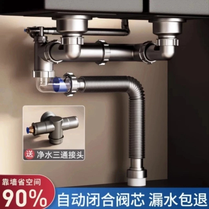 JIUMOW厨房洗菜盆下水管配件水槽排水管三通单双槽洗碗池防臭通用