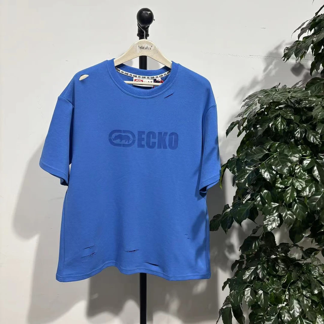 P-29【EC】夏季克莱因蓝破洞字母印花男士短袖T  UT030