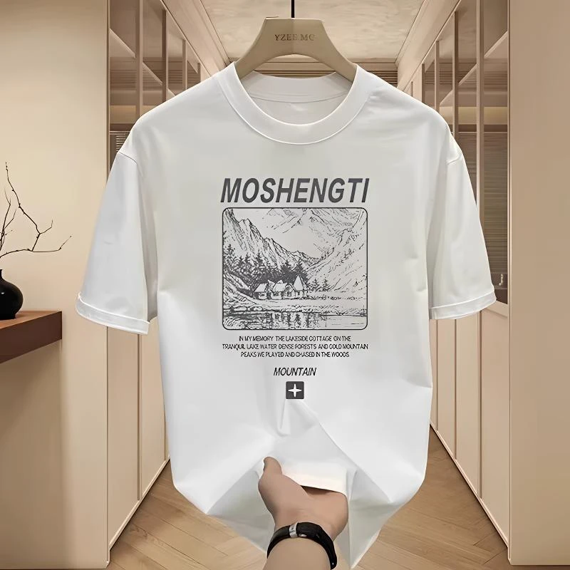 重磅纯棉短袖t恤男2025年夏季新款潮牌百搭美式印花宽松半袖上衣