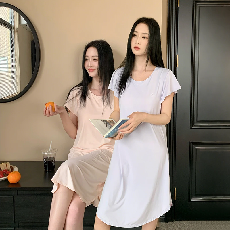 凉感 纯色带胸垫睡裙 双层纱家居小件 dz