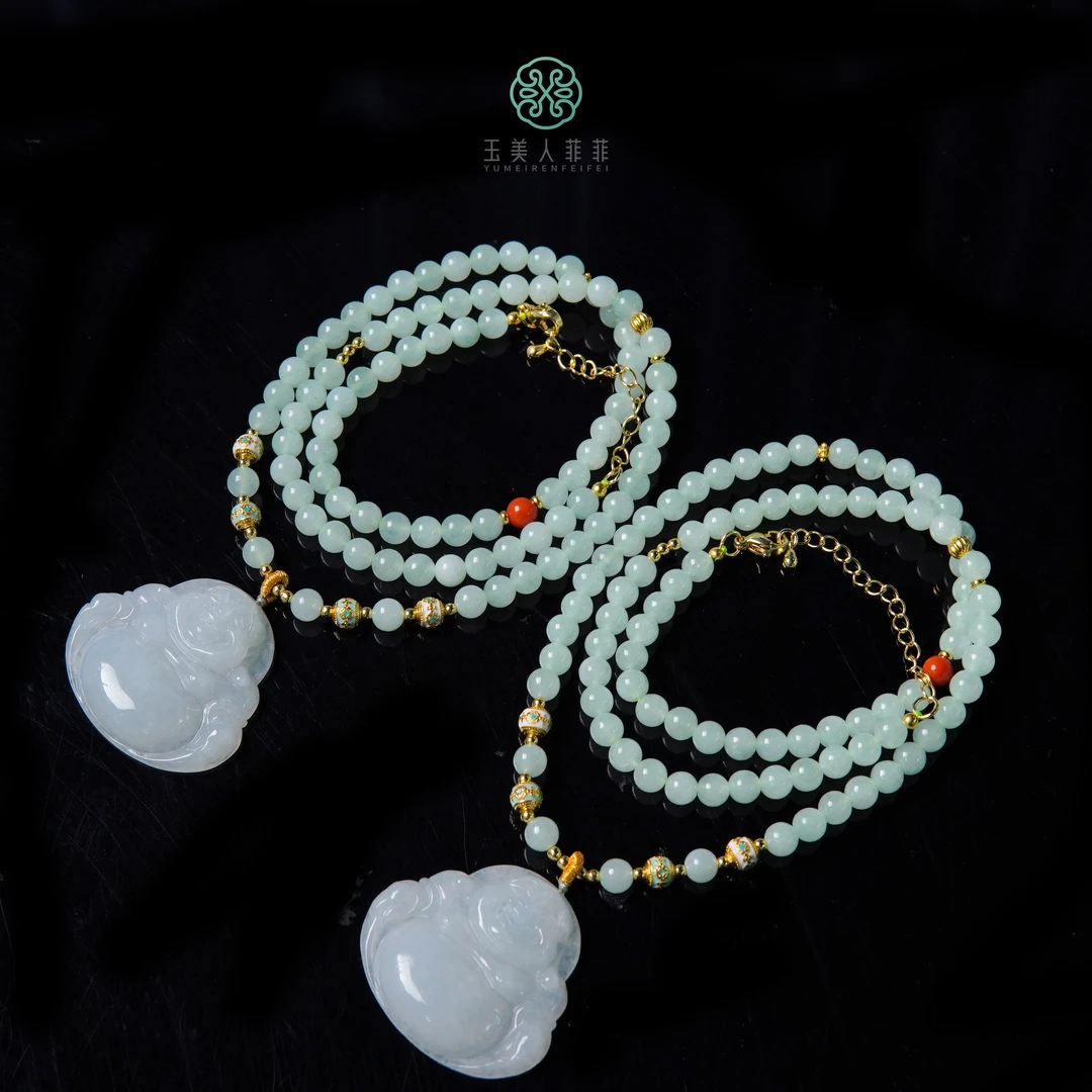 石惑珠宝+翡翠佛公吊坠约30*35mm圆珠约5mm+项链~多样性发一