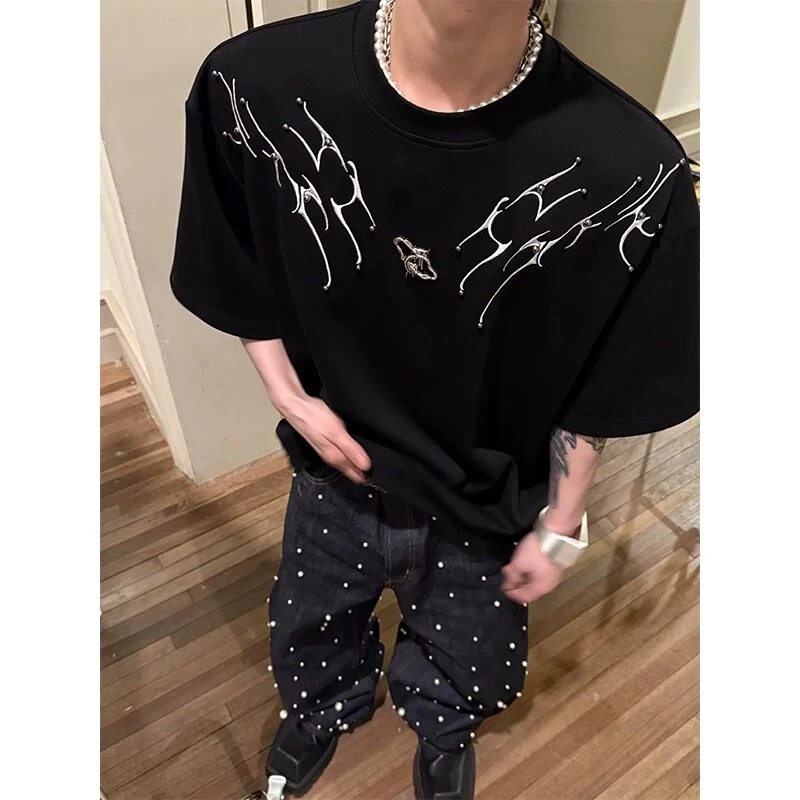 cleanfit蛇瞳脊骨正肩短袖男夏季小众设计高级感T恤美式半截袖