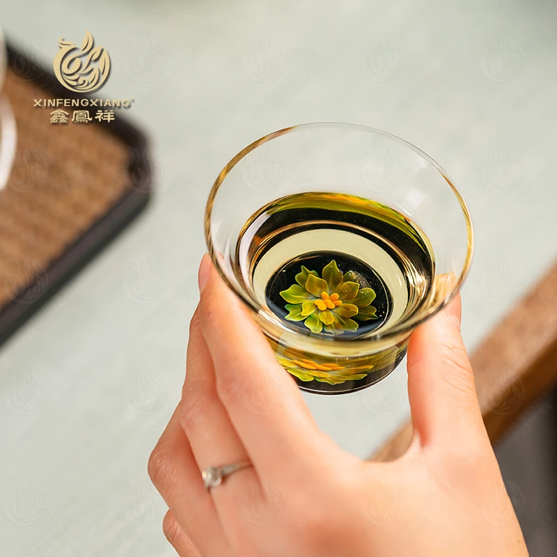 鑫凤祥 花语折腰品杯高硼硅耐热玻璃品高档主人杯 绿色青绿