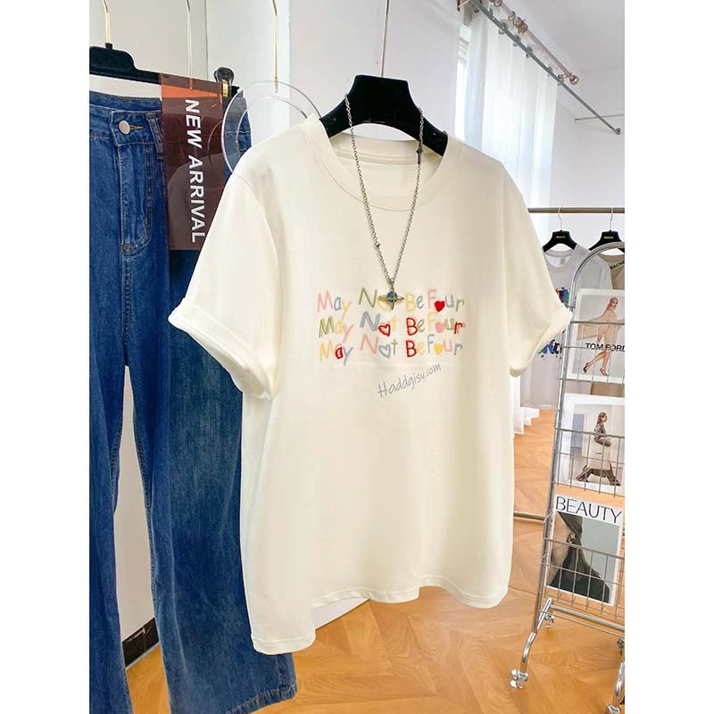 2025新款宽松大码胖mm纯棉设计感刺绣短袖T恤女夏季爆款半袖上衣