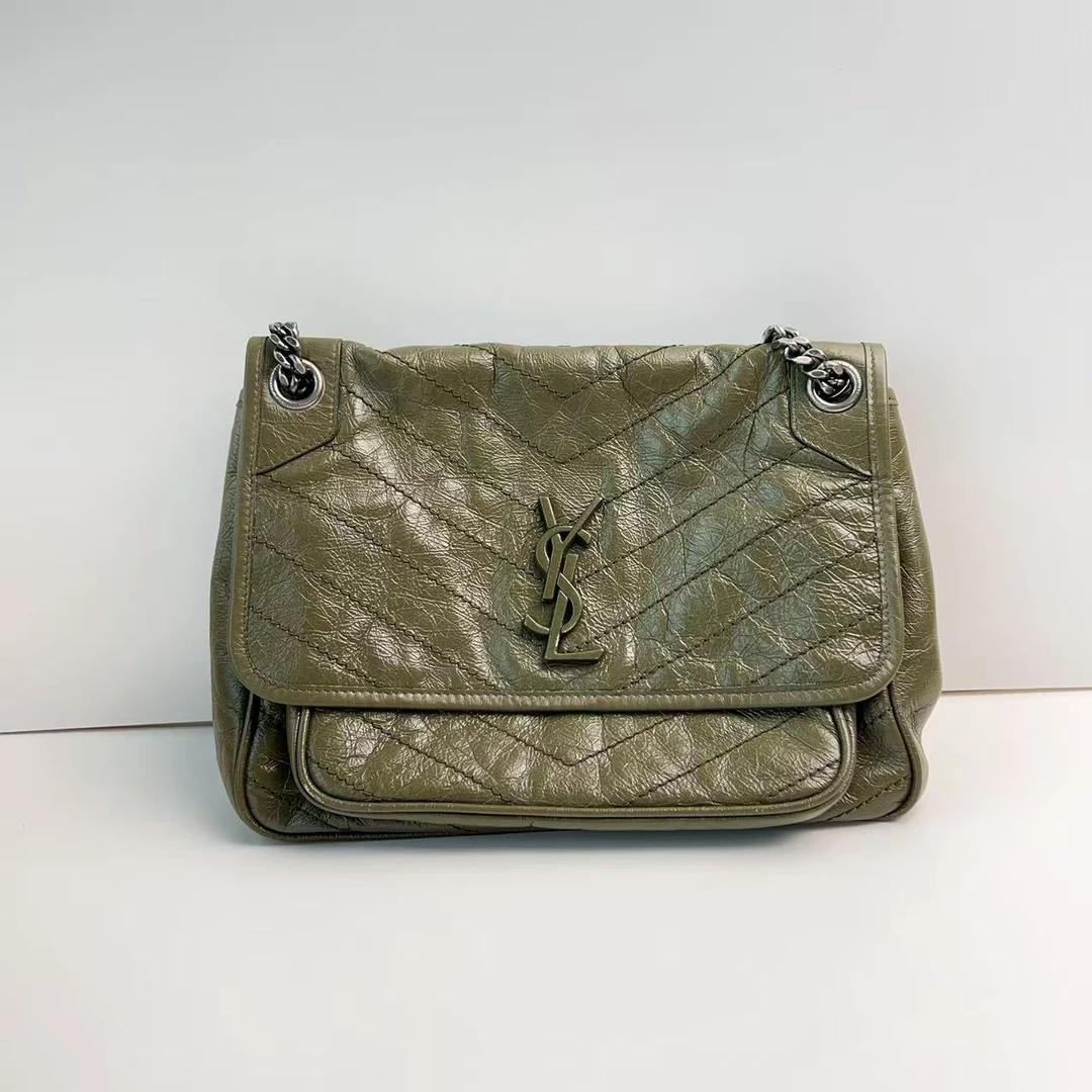 95新 YSL/圣罗兰 圣罗兰绿色niki百搭单肩包
