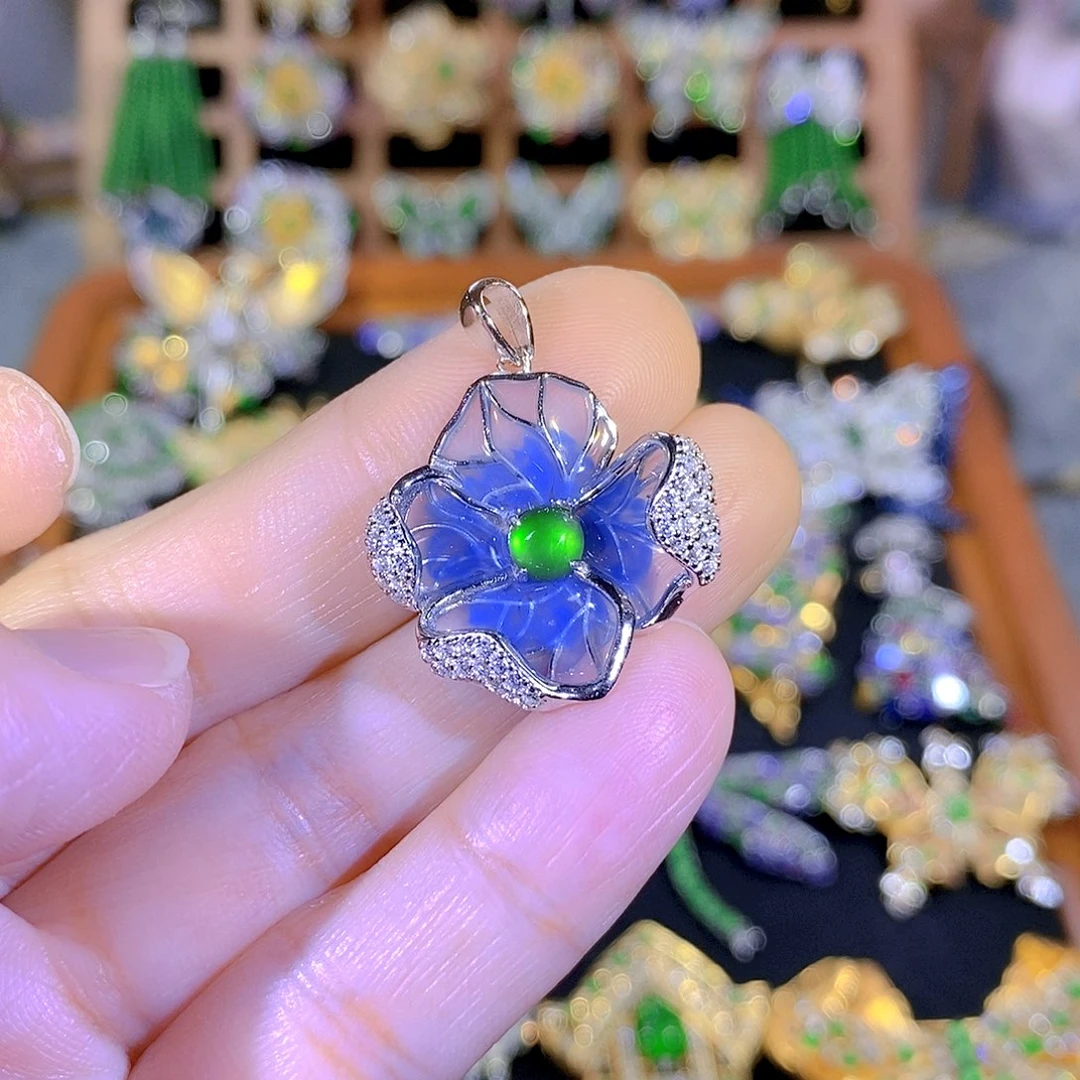 吊坠(不含链)银S925镶嵌翡翠