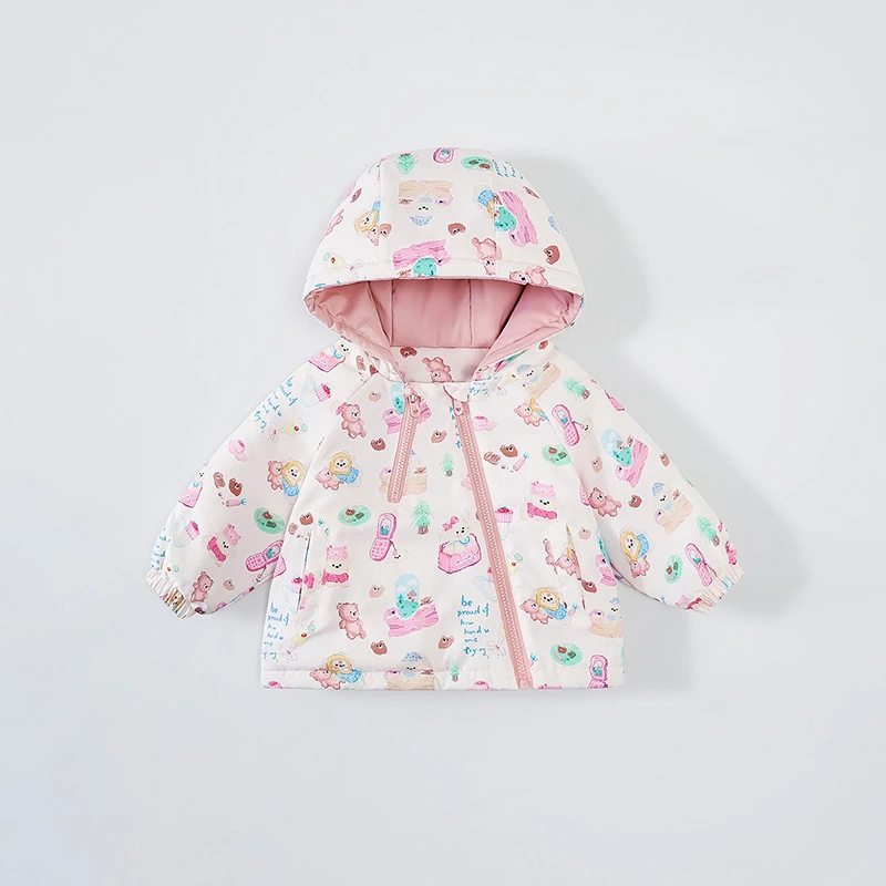 女童冬季夹棉加厚外套2025新款宝宝防风保暖可爱连帽可爱秋冬棉衣