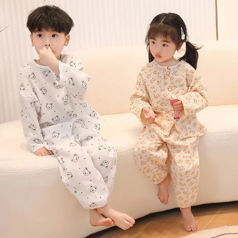 儿童全棉睡衣春夏棉纱家居服男女童百搭韩版两件套宝宝空调服