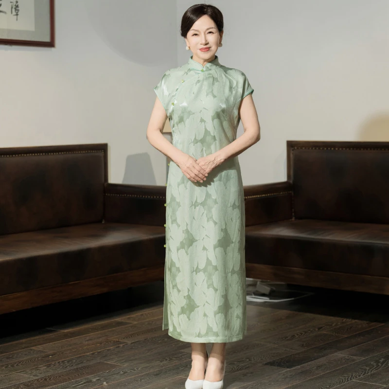 潇潇 桑蚕丝提花真丝立领旗袍HQ1978