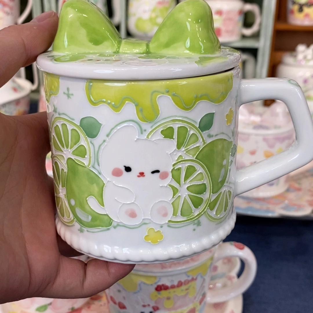 瓷片柠檬小猫马克杯微瑕